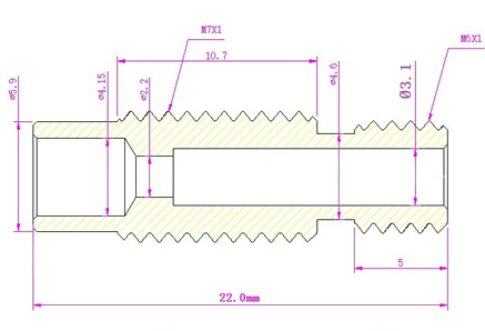 3D Printer Extruder Pipe Throat Stainless Steel M6x22 with Teflon tube 1.75mm - Image 2
