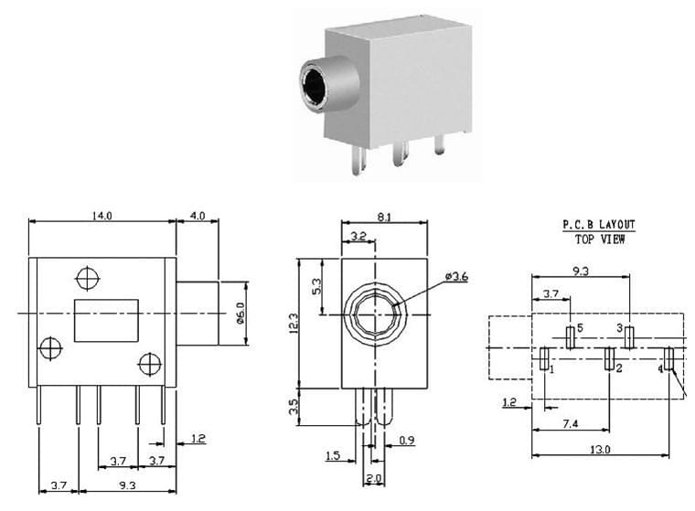 3.5mm Stereo Female Socket Audio Jack 5Pin - Image 3