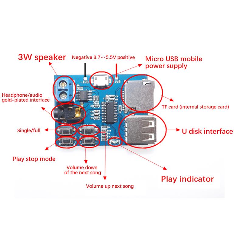 TF/U Disk MP3 Format Decoder Board Amplifier Module - Image 2