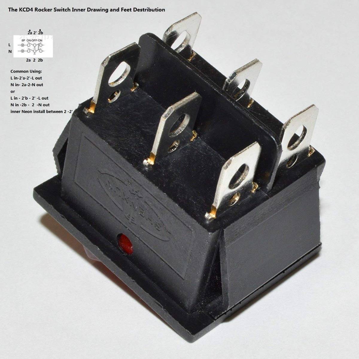 KCD4 ON/OFF Rocker Switch 6Pins 15A/30A 250VAC 26x21mm with LED - Image 5