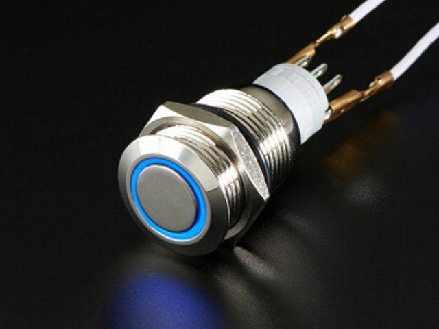 16mm 12V 5Pin Waterproof Metal On/Off Switch With Blue LED Ring