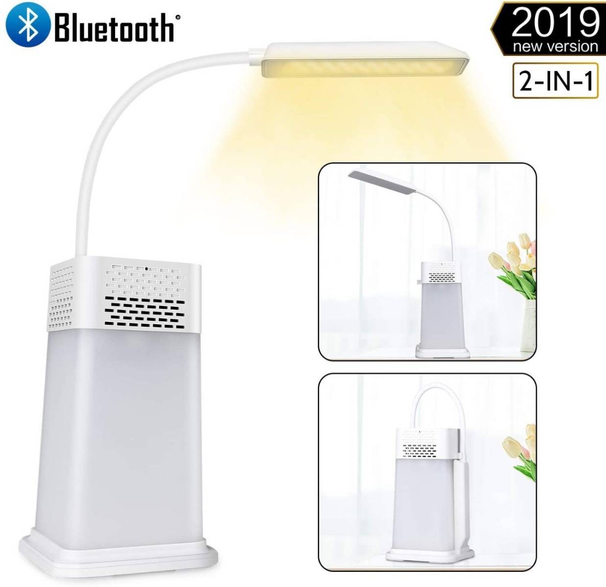 LED Desk Lamp - 2 in 1 Table Lamp with Portable Bluetooth Speaker, Night Lamp Warm Light Adjustable Brightness, MP3 Player, Hands Free for Indoor and Party Lighting J18 - Baby Blue - Image 2