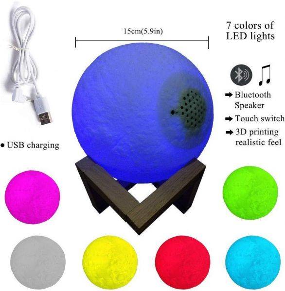 Moon Model 3d rechargeable led Luminous with built in bluetooth speaker multi colors Touch and remote control - Image 3