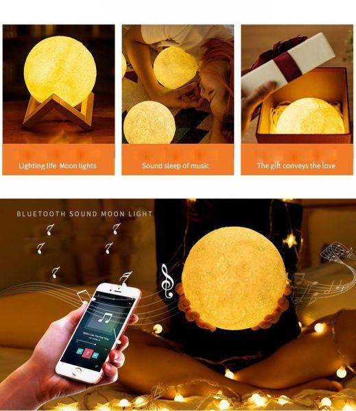 Moon Model 3d rechargeable led Luminous with built in bluetooth speaker multi colors Touch and remote control - Image 5