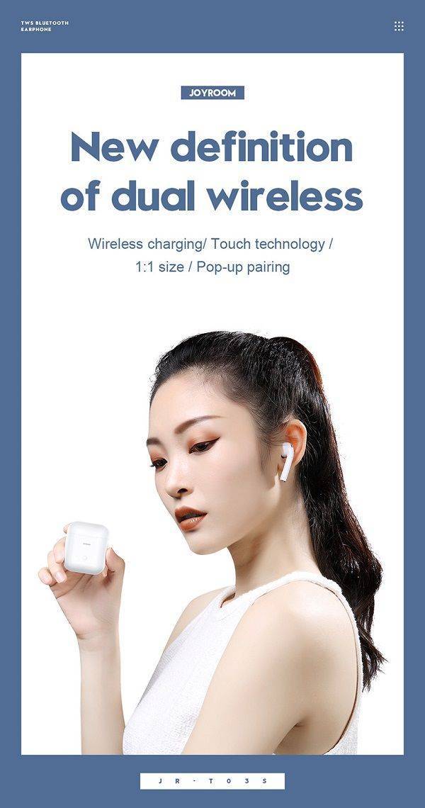 Joyroom JR-T03S TWS Sense POP UP Touch Control Bluetooth Earphones with Wireless Charging Box - White - Image 2