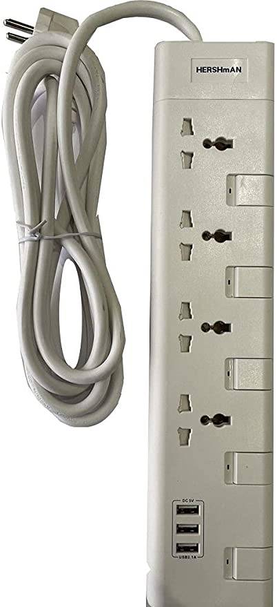 Hershman Extension Socket - 4 Sockets And 3 USB Slots