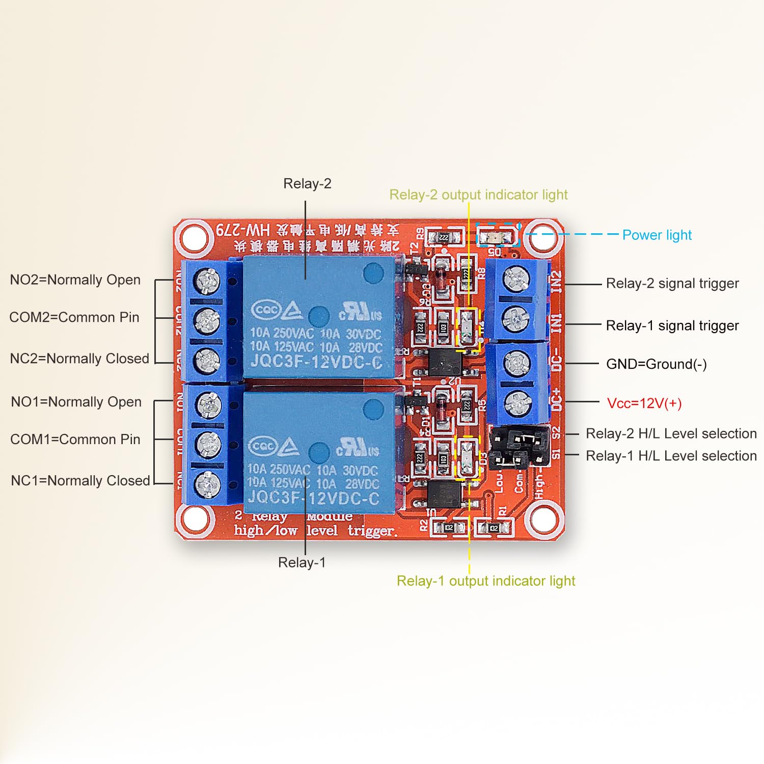 Relay Module 2 Channel 12V (high/low) level trigger - Image 7