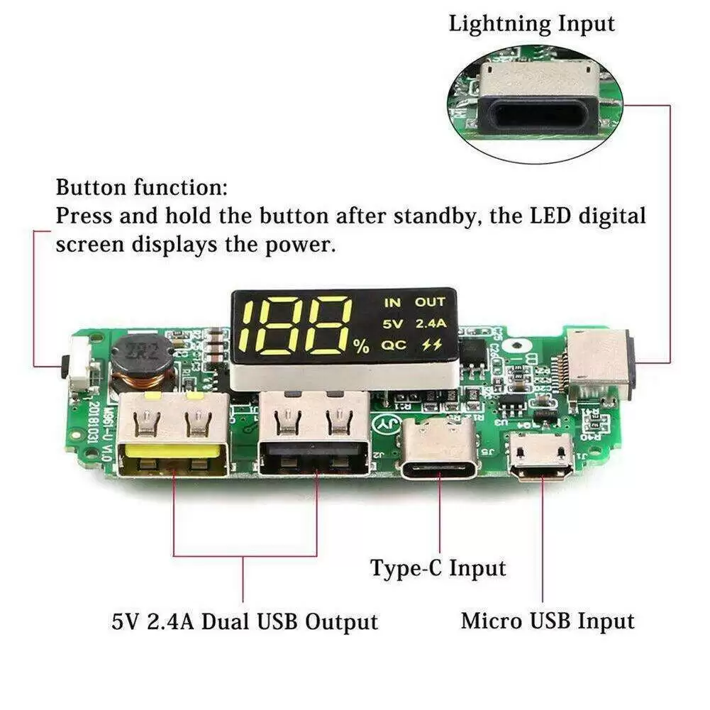 Dual USB 5V 2.4A Power Bank With LED Display 18650 Charger Board - Image 10