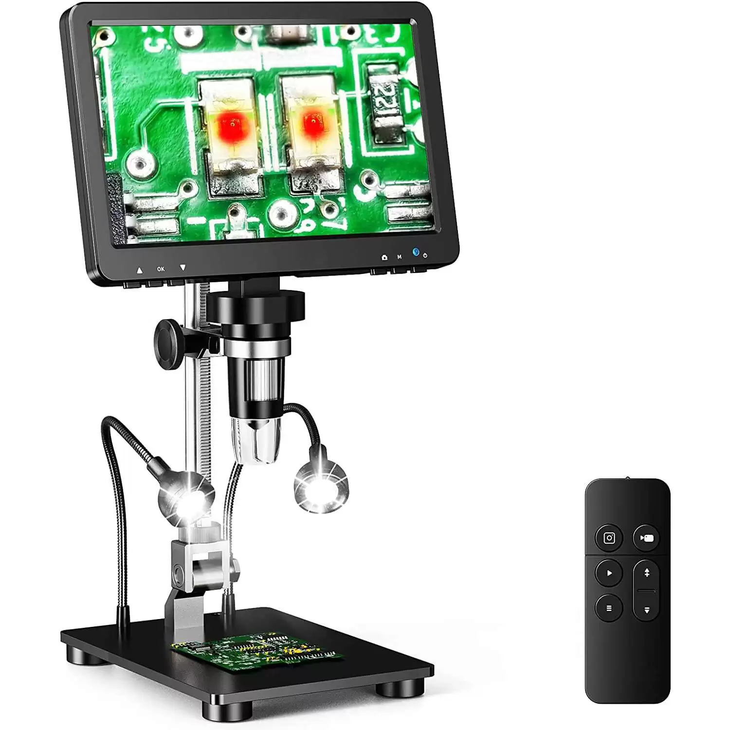 DM9H 7 Inch LCD Digital Microscope 1080P ,1200X Magnification with 16MP Camera, 10 LED Lights and Wireless Remote Control