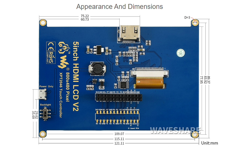 5 inch HDMI Touch Screen TFT LCD Panel Module Shield 800X480 For Raspberry Pi 2/3/Model B - Image 4