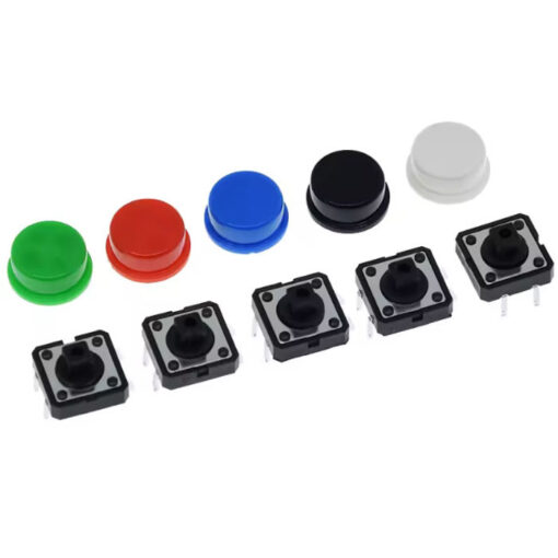 Tactile Push Button 12mmx12mmx7.3mm 25 Pcs 5 colors Cap - Image 2