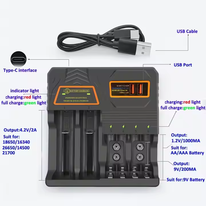 18650 Battery Charger, Smart Multi-Function Battery Charger,Universal 3.7V Li-ion,1.2V Ni-MH/Ni-Cd Batteries - Image 4