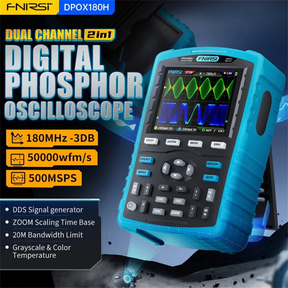 FNIRSI DPOX180H Handheld Phosphor Digital Oscilloscope 180MHz -3DB 50000wfms/s Dual Channel 20Mhz Signal Generator ZOOM XY FFT - Image 7