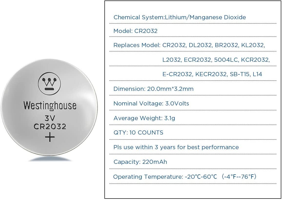Westinghouse CR2032 Lithium Coin Battery 3V (1PCS) – High-Capacity Power - Image 3