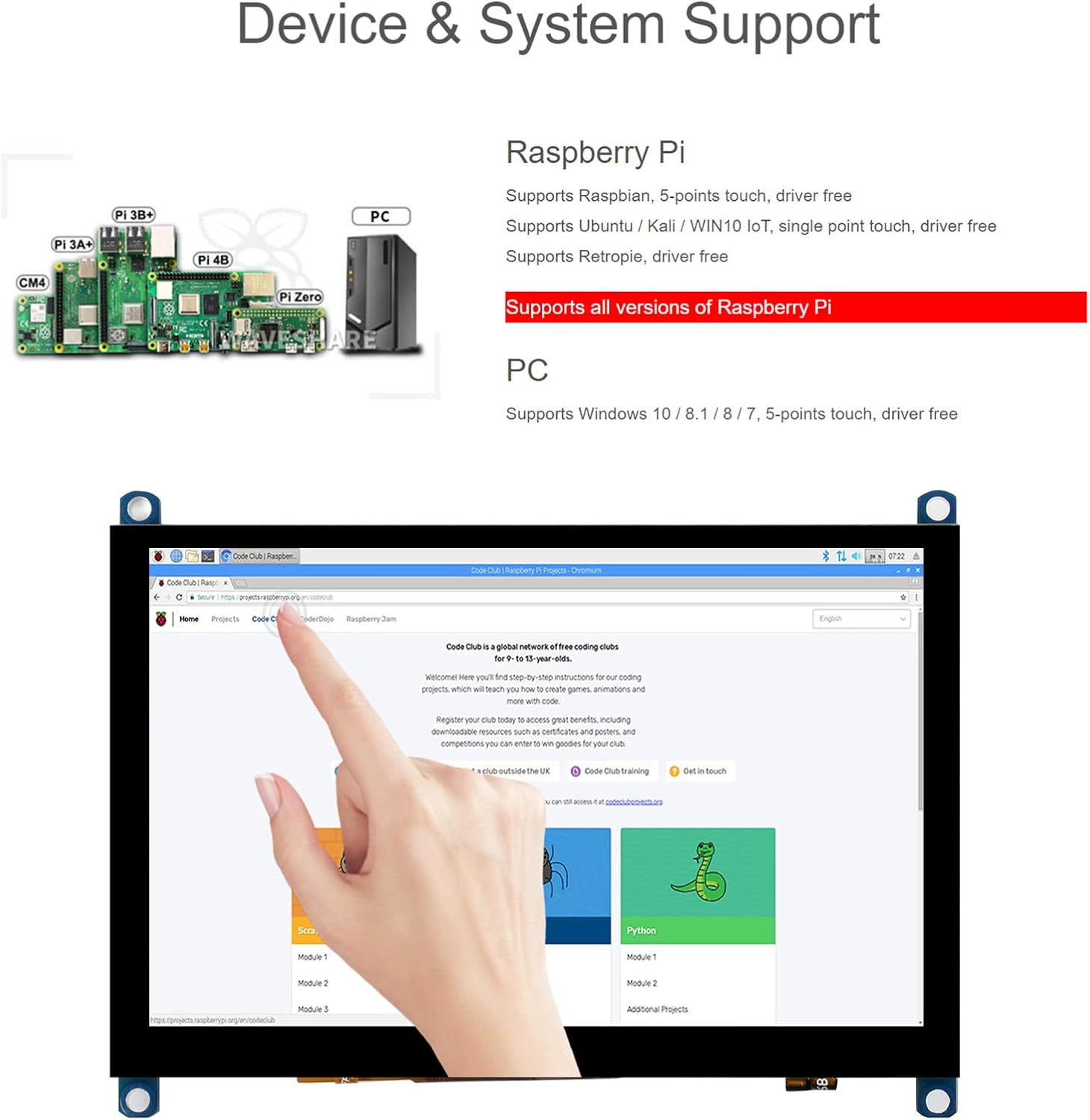 5 inch 800x480 TFT display for Raspberry Pi, HDMI, capacitive touch - Image 3
