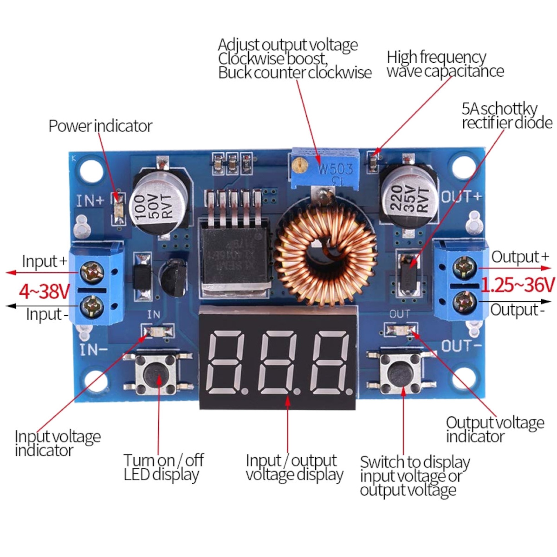 XL4015 Adjustable DC-DC Step-Down Module with Display 5A 75W - Image 4